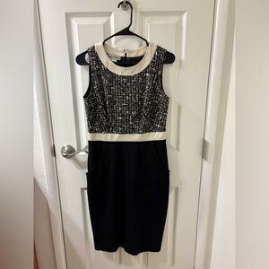Kay Unger Sleeveless Tweed Sheath Dress Black Ivory